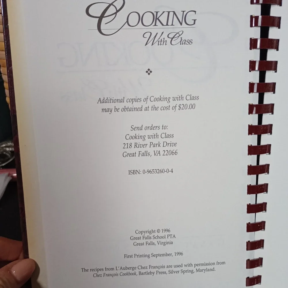 Great Falls Virginia School PTA Community Cookbook Cooking With Class 1st ED '96